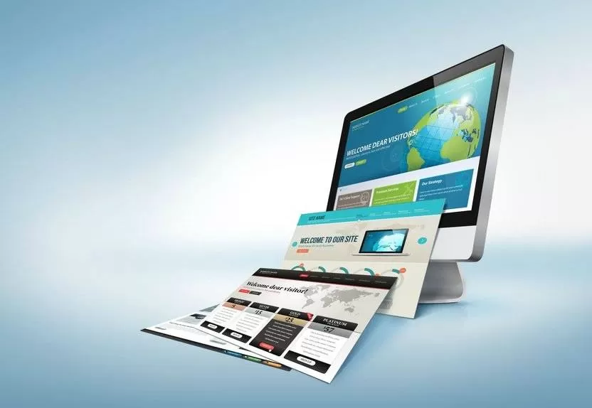 ilustração representa as formatações possíveis que podem ser utilizada em um site. Isso é feito a partir de telas que estão saindo de um monitor de computador. 